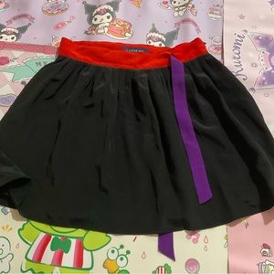 Black Circle Skirt with Red Waistband and Purple Ribbon Tie Size 28